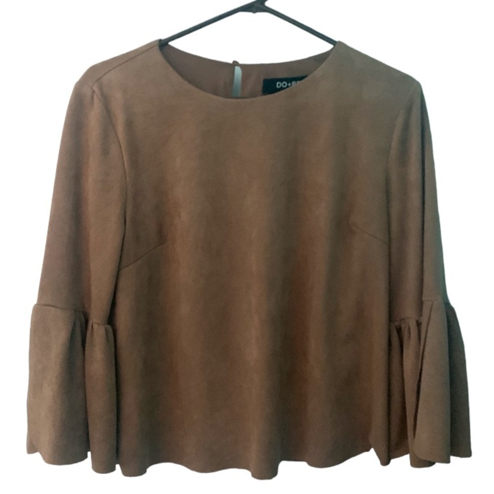 Country Western Faux Suede Bell Sleeve Top Size Medium